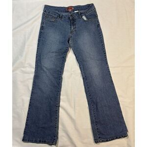 Women`s HIP Medium Blue Jeans Low Waist Flair Embellished Thigh & Pocket Size 11
